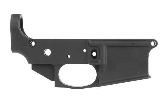 The Anderson Stripped lower receiver with integral trigger guard has a hardcoat anodized finish